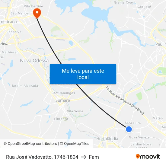 Rua José Vedovatto, 1746-1804 to Fam map