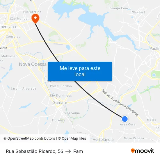 Rua Sebastião Ricardo, 56 to Fam map