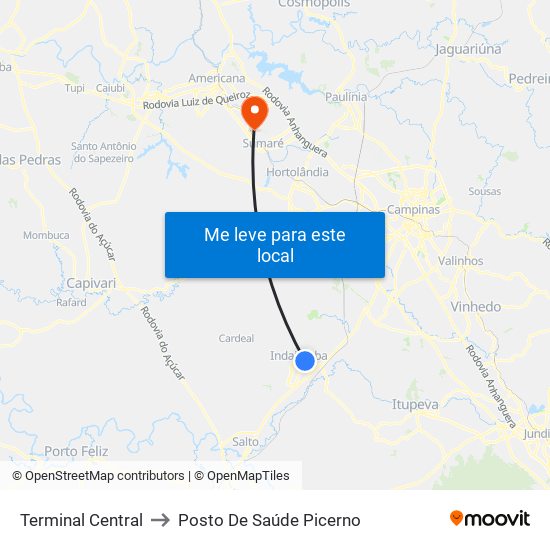 Terminal Central to Posto De Saúde Picerno map