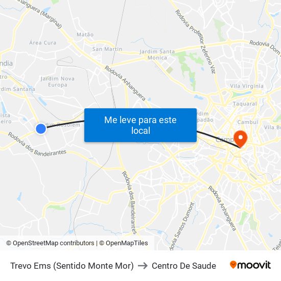 Trevo Ems (Sentido Monte Mor) to Centro De Saude map