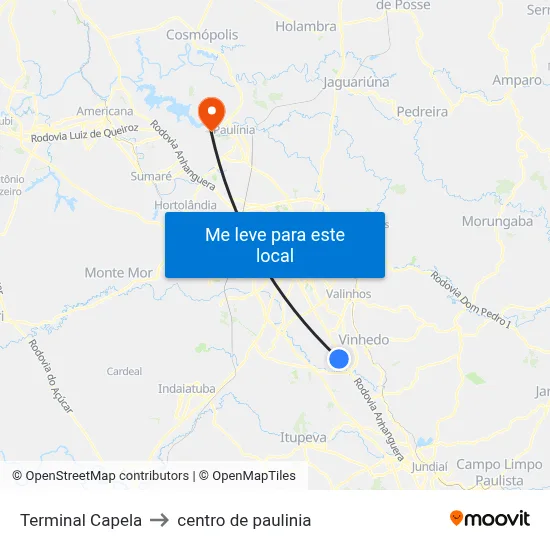 Terminal Capela to centro de paulinia map