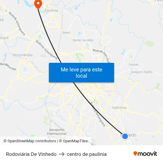 Rodoviária De Vinhedo to centro de paulinia map