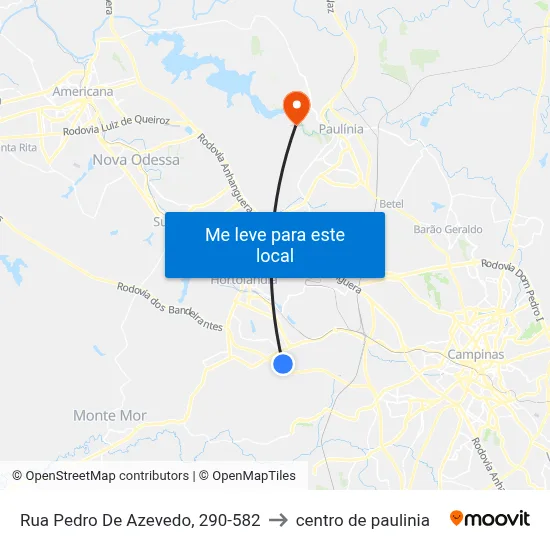 Rua Pedro De Azevedo, 290-582 to centro de paulinia map