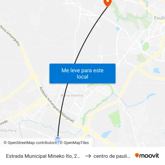 Estrada Municipal Mineko Ito, 2300 to centro de paulinia map