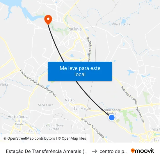 Estação De Transferência Amarais (Sentido Centro) to centro de paulinia map