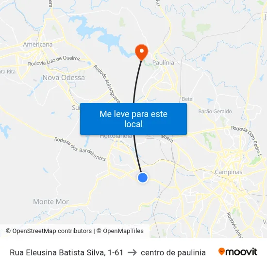 Rua Eleusina Batista Silva, 1-61 to centro de paulinia map