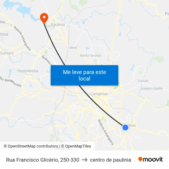 Rua Francisco Glicério, 250-330 to centro de paulinia map