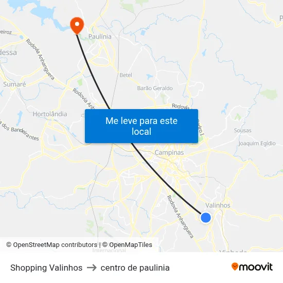 Shopping Valinhos to centro de paulinia map