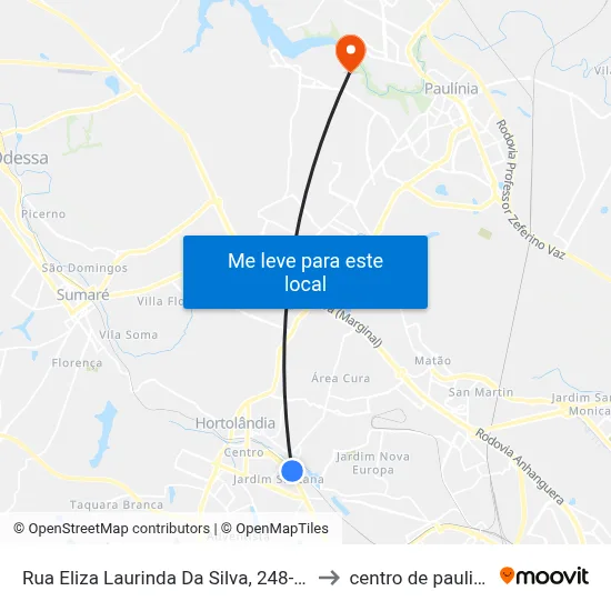 Rua Eliza Laurinda Da Silva, 248-308 to centro de paulinia map
