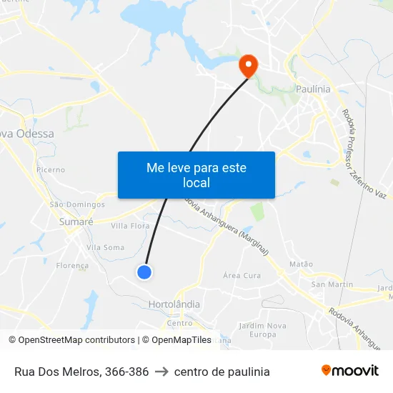 Rua Dos Melros, 366-386 to centro de paulinia map