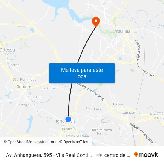 Av. Anhanguera, 595 - Vila Real Continuacao, Hortolândia to centro de paulinia map