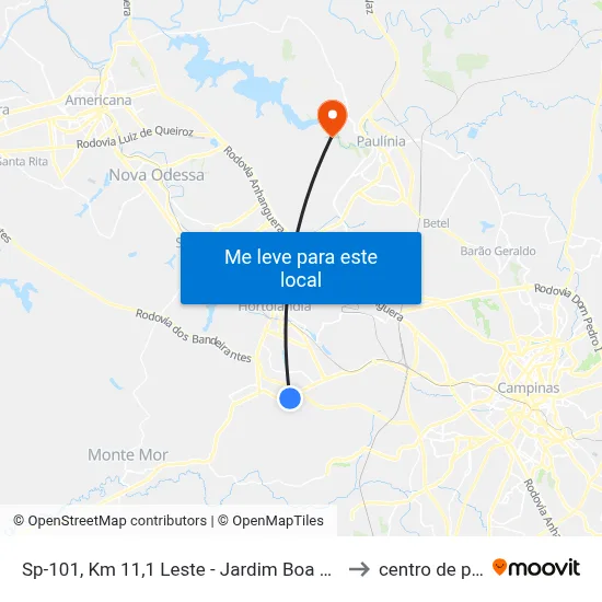 Sp-101, Km 11,1 Leste - Jardim Boa Vista, Hortolândia to centro de paulinia map