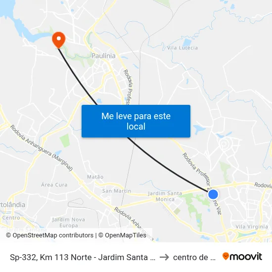 Sp-332, Km 113 Norte - Jardim Santa Genebra, Campinas to centro de paulinia map