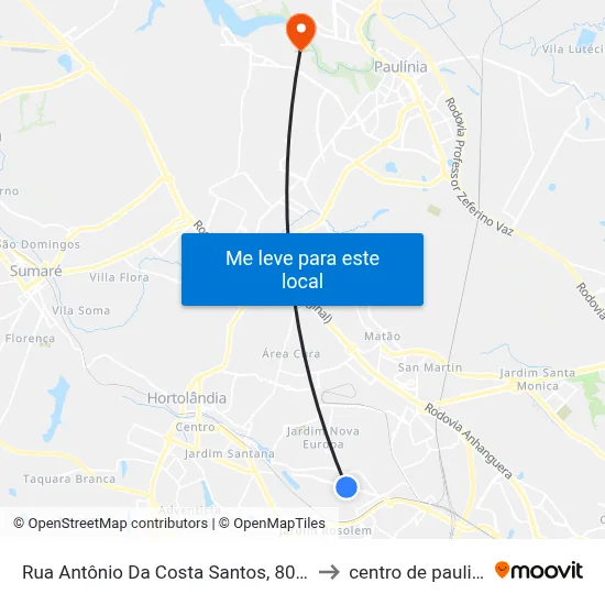 Rua Antônio Da Costa Santos, 80-150 to centro de paulinia map