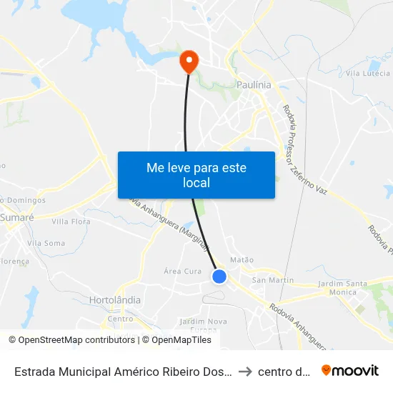 Estrada Municipal Américo Ribeiro Dos Santos Smr-385, 1385-1401 to centro de paulinia map