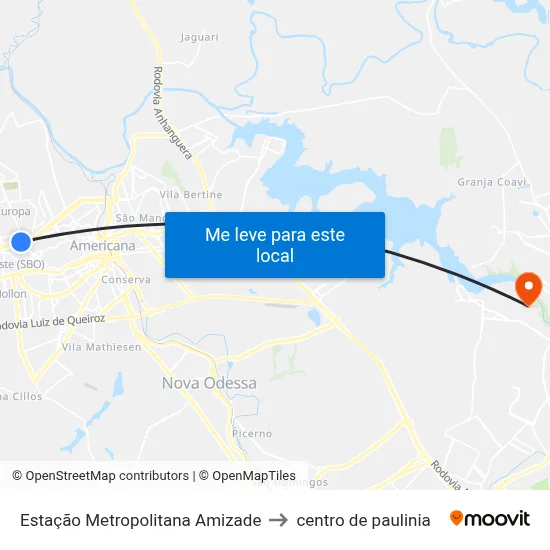 Estação Metropolitana Amizade to centro de paulinia map