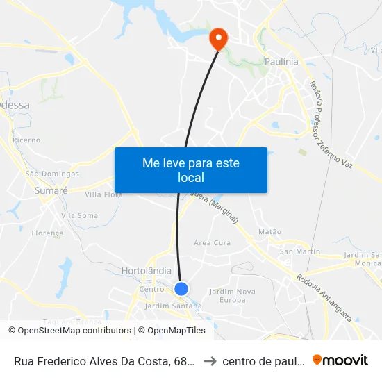 Rua Frederico Alves Da Costa, 686-698 to centro de paulinia map