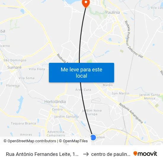 Rua Antônio Fernandes Leite, 161 to centro de paulinia map