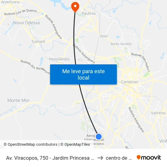 Av. Viracopos, 750 - Jardim Princesa D'Oeste, Campinas to centro de paulinia map