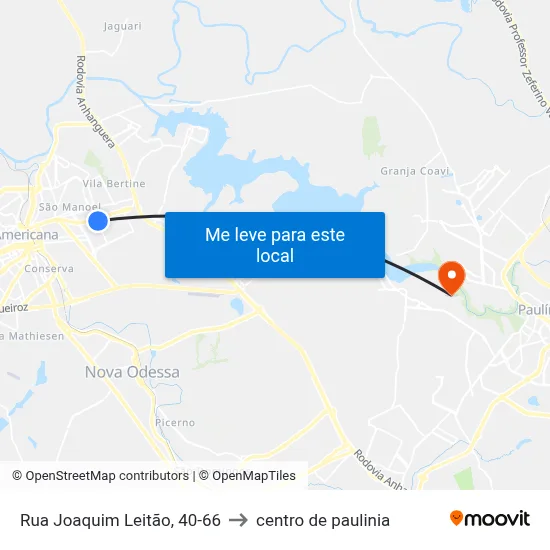 Rua Joaquim Leitão, 40-66 to centro de paulinia map
