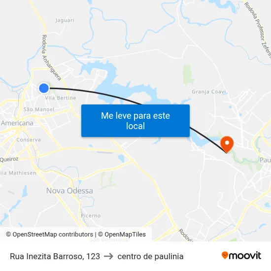 Rua Inezita Barroso, 123 to centro de paulinia map