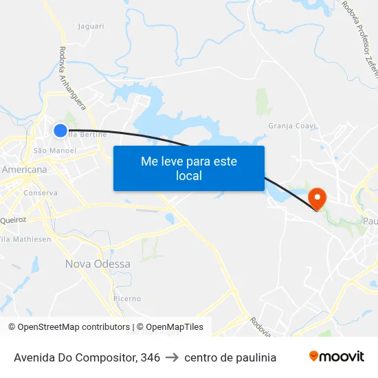 Avenida Do Compositor, 346 to centro de paulinia map