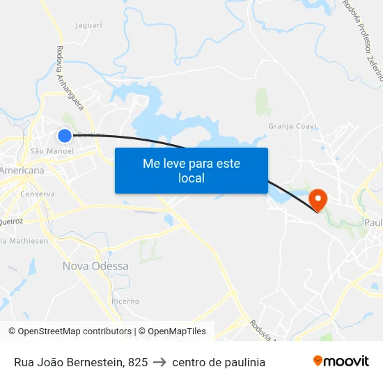 Rua João Bernestein, 825 to centro de paulinia map