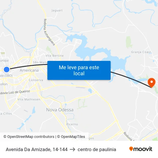 Avenida Da Amizade, 14-144 to centro de paulinia map