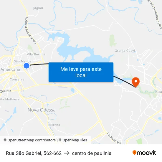 Rua São Gabriel, 562-662 to centro de paulinia map