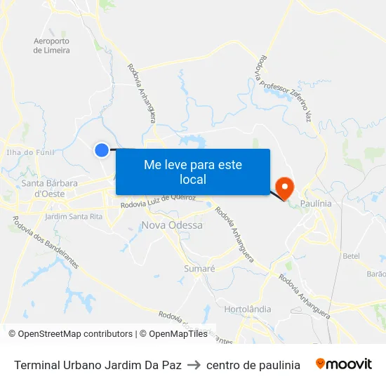 Terminal Urbano Jardim Da Paz to centro de paulinia map