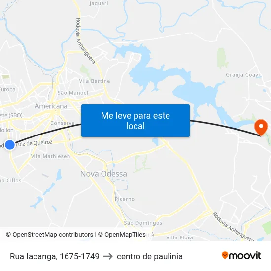 Rua Iacanga, 1675-1749 to centro de paulinia map