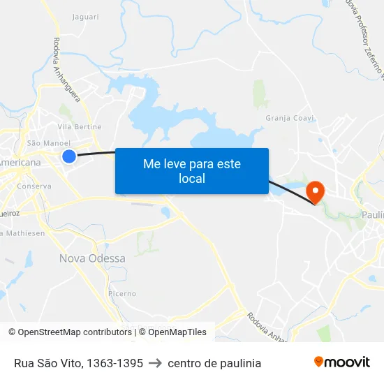 Rua São Vito, 1363-1395 to centro de paulinia map