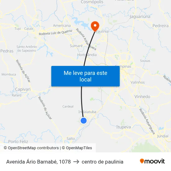 Avenida Ário Barnabé, 1078 to centro de paulinia map