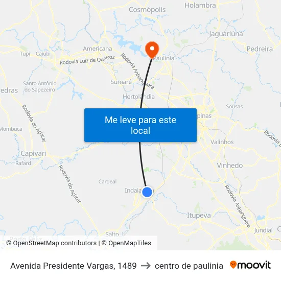 Avenida Presidente Vargas, 1489 to centro de paulinia map