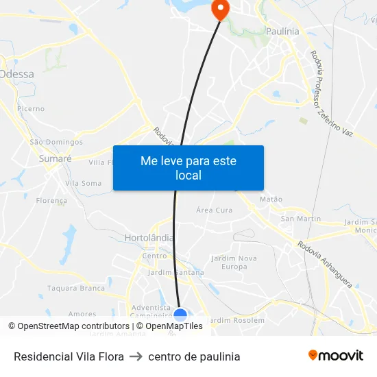 Residencial Vila Flora to centro de paulinia map