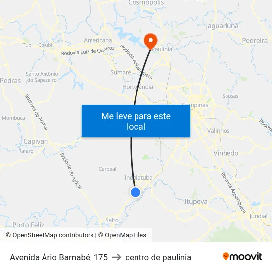 Avenida Ário Barnabé, 175 to centro de paulinia map