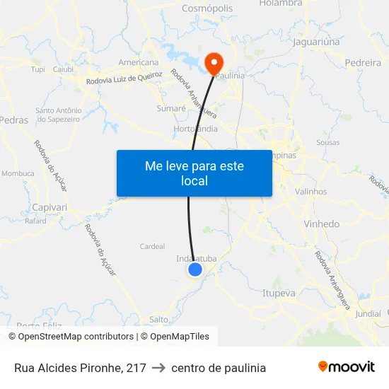 Rua Alcides Pironhe, 217 to centro de paulinia map