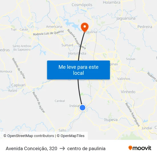 Avenida Conceição, 320 to centro de paulinia map