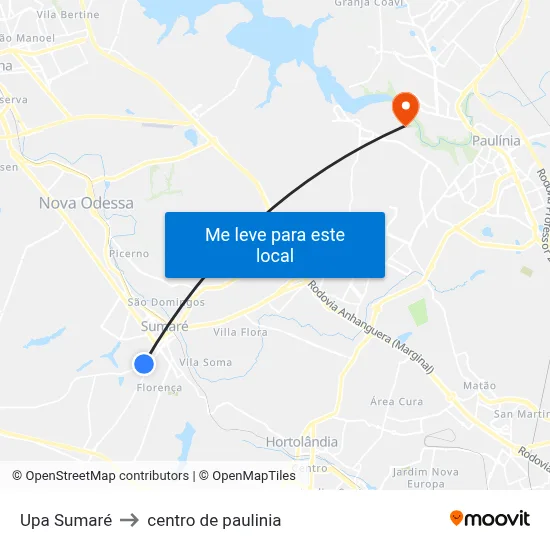 Upa Sumaré to centro de paulinia map