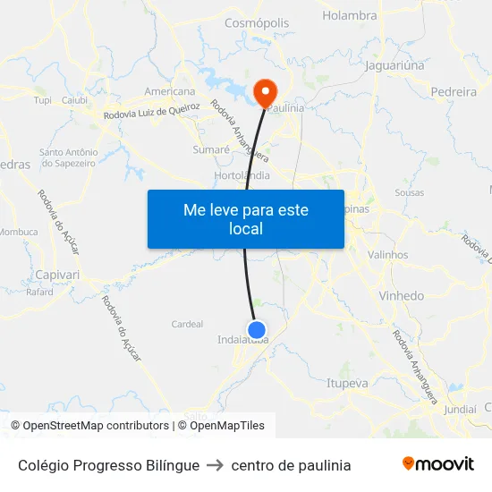 Colégio Progresso Bilíngue to centro de paulinia map