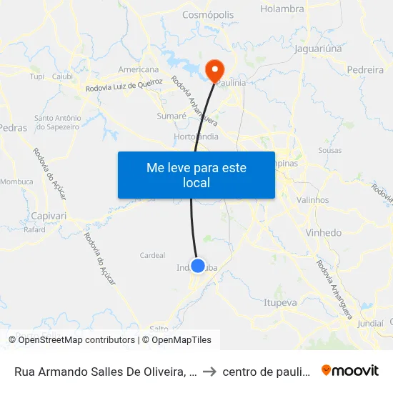 Rua Armando Salles De Oliveira, 97 to centro de paulinia map