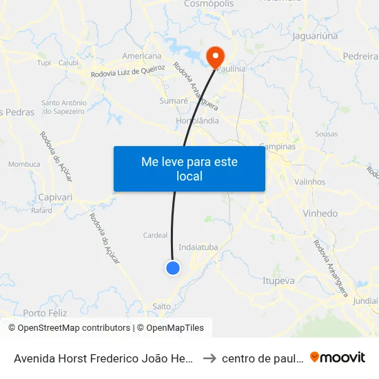 Avenida Horst Frederico João Heer, 700 to centro de paulinia map