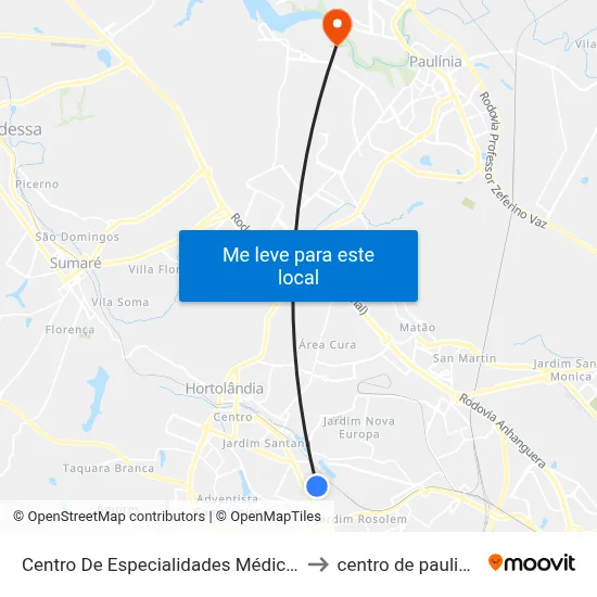 Centro De Especialidades Médicas to centro de paulinia map