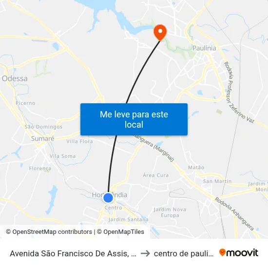 Avenida São Francisco De Assis, 304 to centro de paulinia map