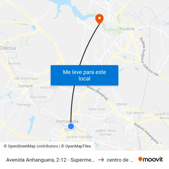 Avenida Anhanguera, 2-12 - Supermercado São Vicente to centro de paulinia map