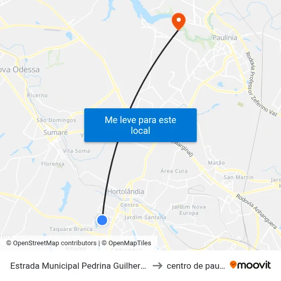 Estrada Municipal Pedrina Guilherme, 721 to centro de paulinia map