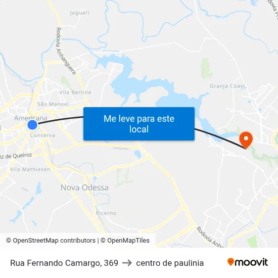 Rua Fernando Camargo, 369 to centro de paulinia map