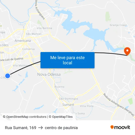 Rua Sumaré, 169 to centro de paulinia map
