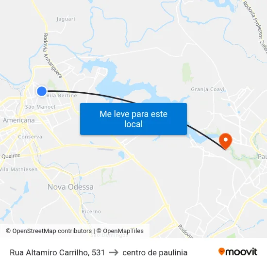 Rua Altamiro Carrilho, 531 to centro de paulinia map