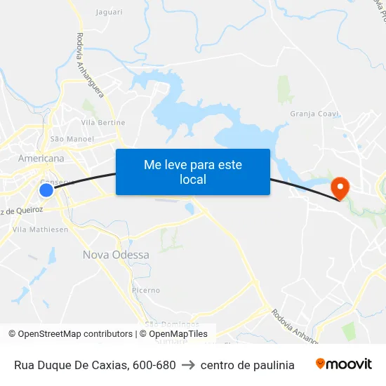 Rua Duque De Caxias, 600-680 to centro de paulinia map